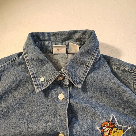 VTG 90s Disney Tigger Embroidered Sleeveless Denim Shirt Womens L Y2K Pooh Top - Picture 8 of 11